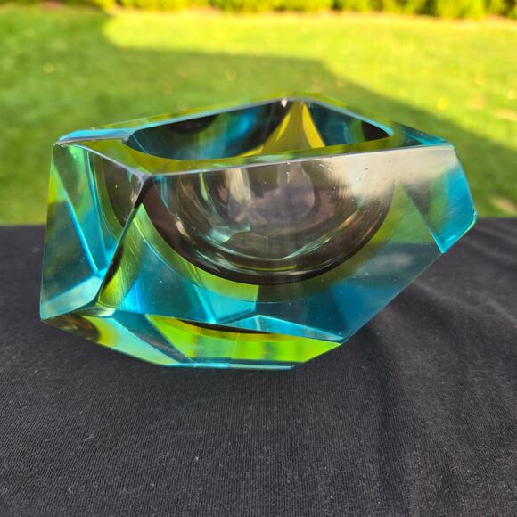 Murano Multi Faceted Submerged Style Glass Ashtray Catch All Heavy *read* - Picture 1 of 14